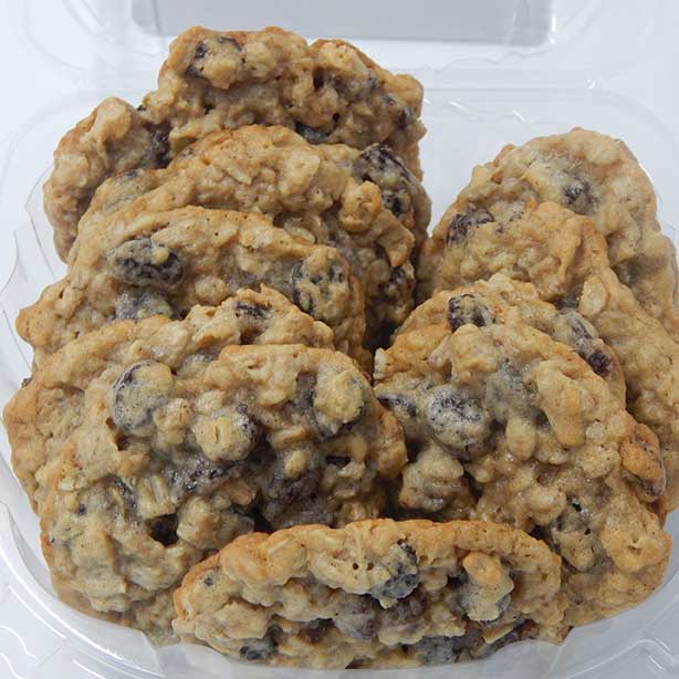 A soft, sweet, and crispy oatmeal cookie with just the right amount of raisins.